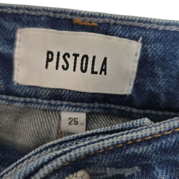 Pistola Lennon Size 25 High Rise Cropped Raw Hem Distressed Boot Cut Jeans Denim - Picture 3 of 5